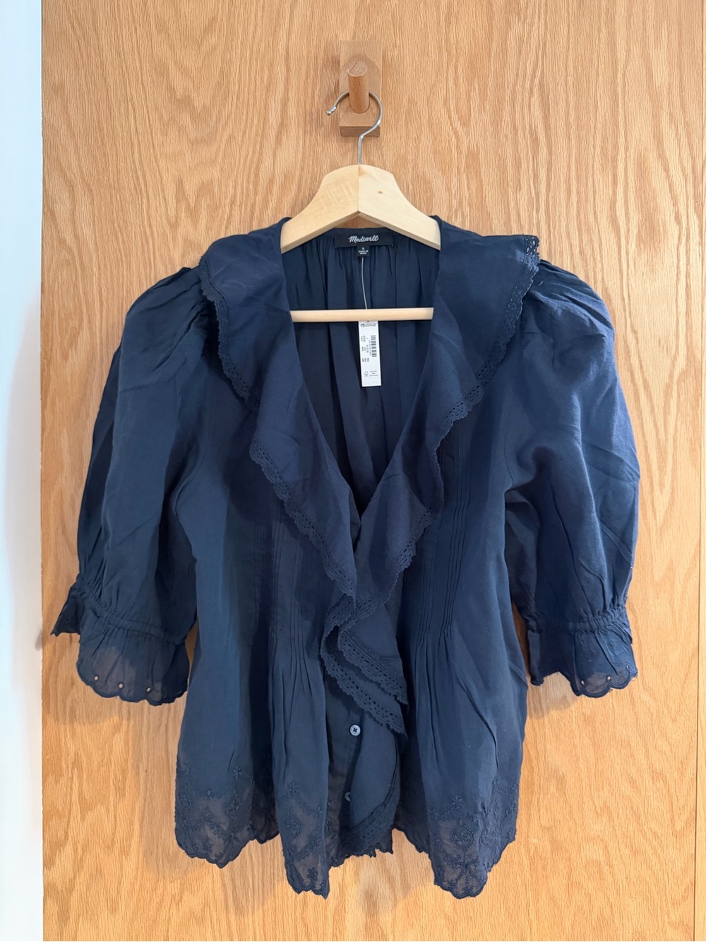 Madewell Navy Ruffle V-Neck Blouse NWT